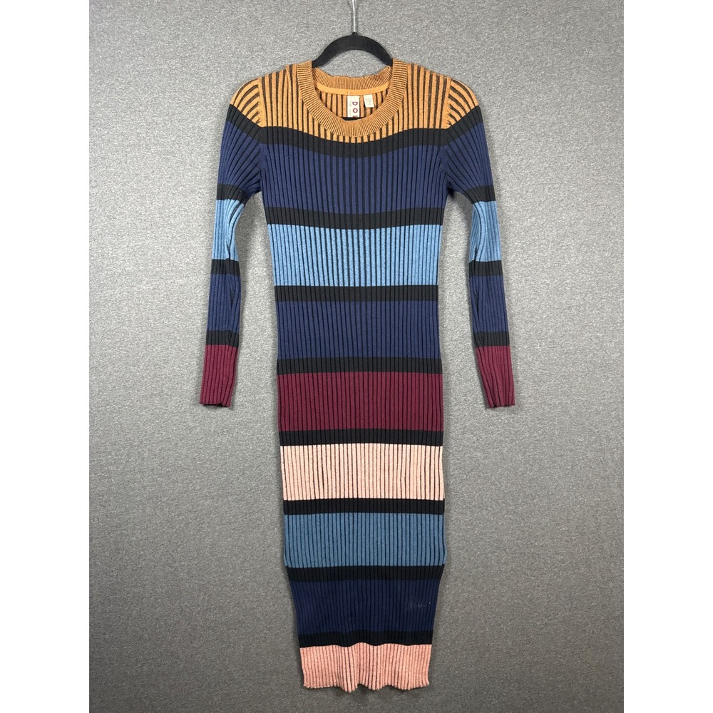 Dolan Left Coast Collection Striped Ribbed Knit Midi Dress Long Sleeve XS Multi